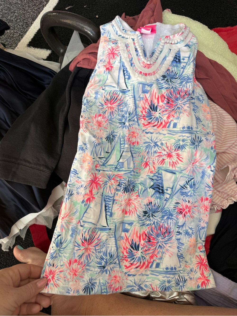 Sleeveless Sailboat Print Kids One-Piece - Blue & Pink